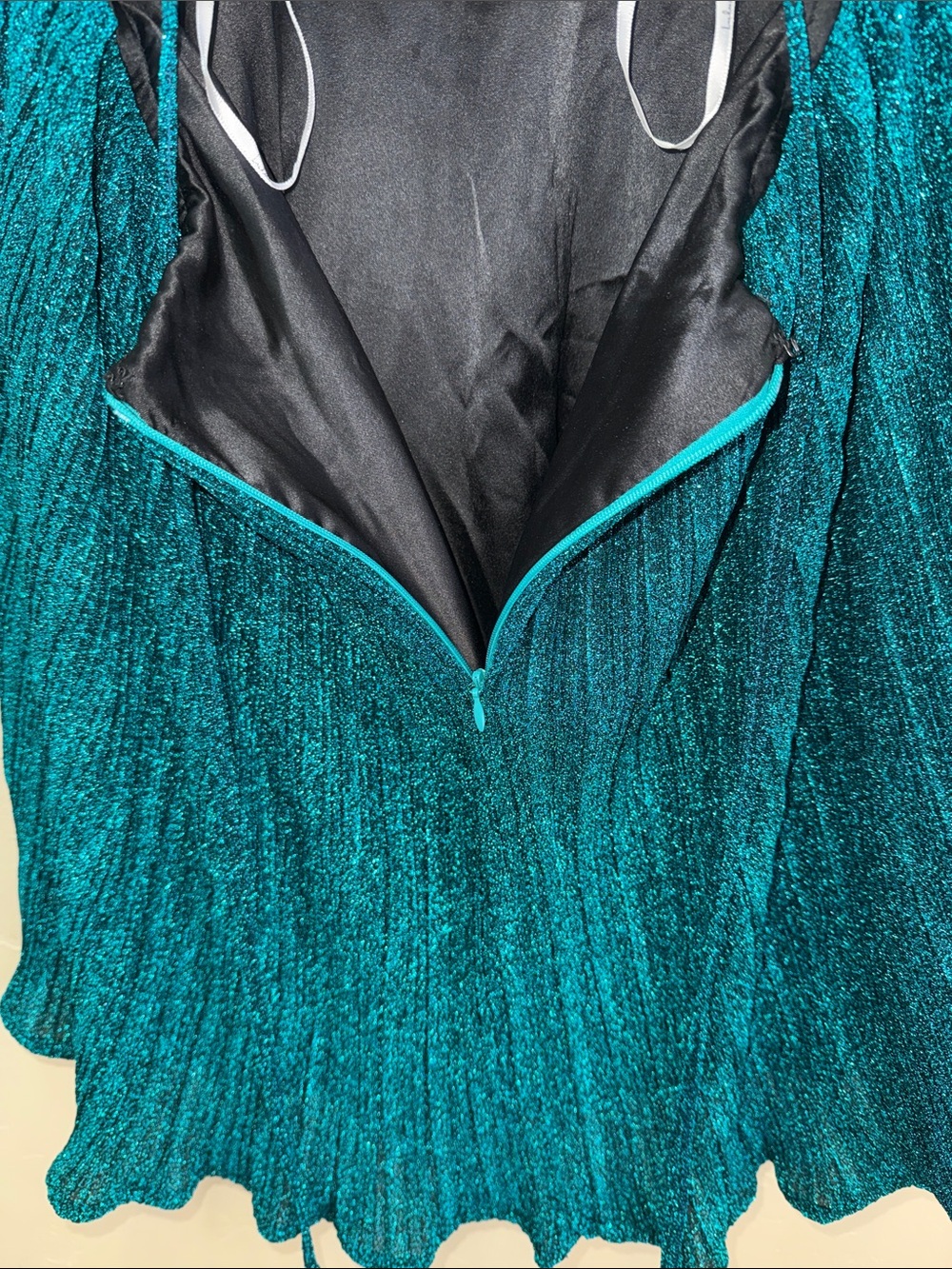 Lulus Party Era Emerald Sparkly Lace-Up Pleated Skater Dress Size XL Cocktail - Picture 8 of 15